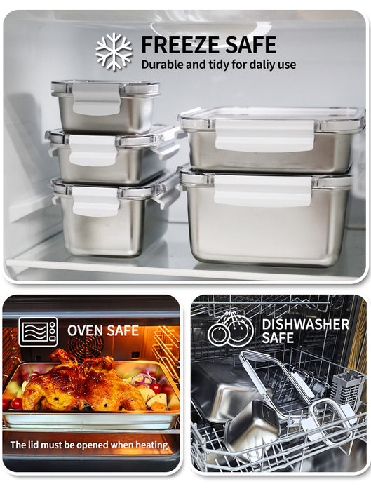 [Buy 3 for 15% Off] Premium Stainless Steel Food Storage Containers – Leakproof, Fridge, Microwave & Dishwasher Safe – 4 Sizes