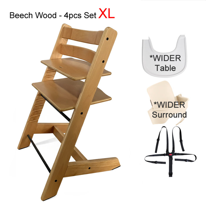 (2 Years Warranty) Premium Beech Wood Scandi Wooden Children High Chair with Accessories Beech