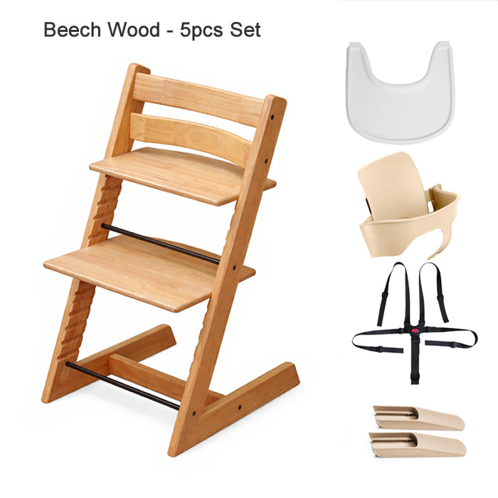 Scandi Wooden Children High Chair Interchangeable Grow with Kids Highchair Beech/Birch Wood