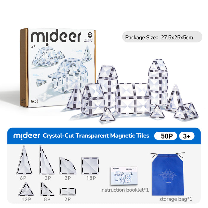[Buy 4 for 8% off] Mideer Crystal-Cut Transparent Magnetic Tiles (50 pcs) – 3+