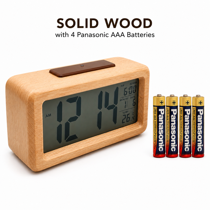 Digital Wooden Alarm Clock With Auto Backlight Display – FUNKY.sg