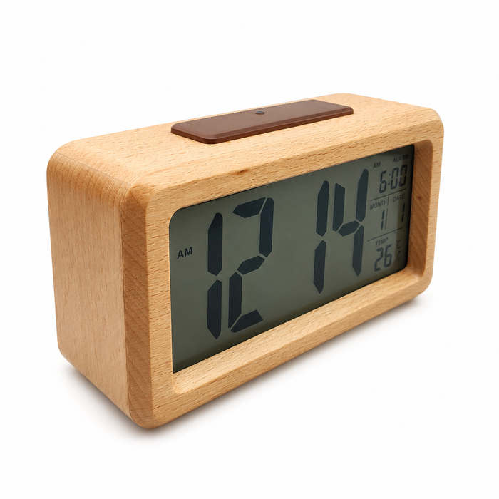 Digital Wooden Alarm Clock With Auto Backlight Display – FUNKY.sg