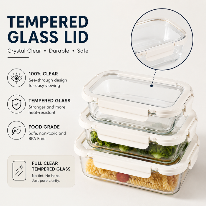[Buy 4 Get 10% Off] Tempered Glass Lid Borosilicate Glass Food Container | Airtight Lunch Box | Microwave & Oven Safe