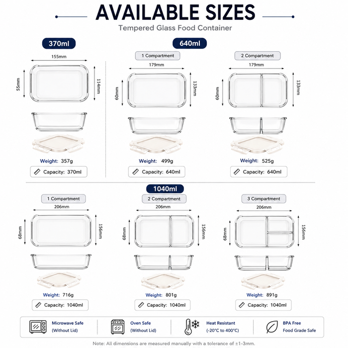 [Buy 4 Get 10% Off] Tempered Glass Lid Borosilicate Glass Food Container | Airtight Lunch Box | Microwave & Oven Safe