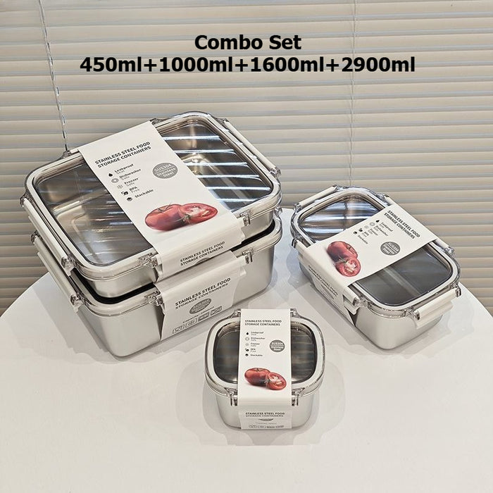 [Buy 3 for 10% Off] Premium Stainless Steel Food Storage Containers – Leakproof, Fridge, Microwave & Dishwasher Safe – 4 Sizes