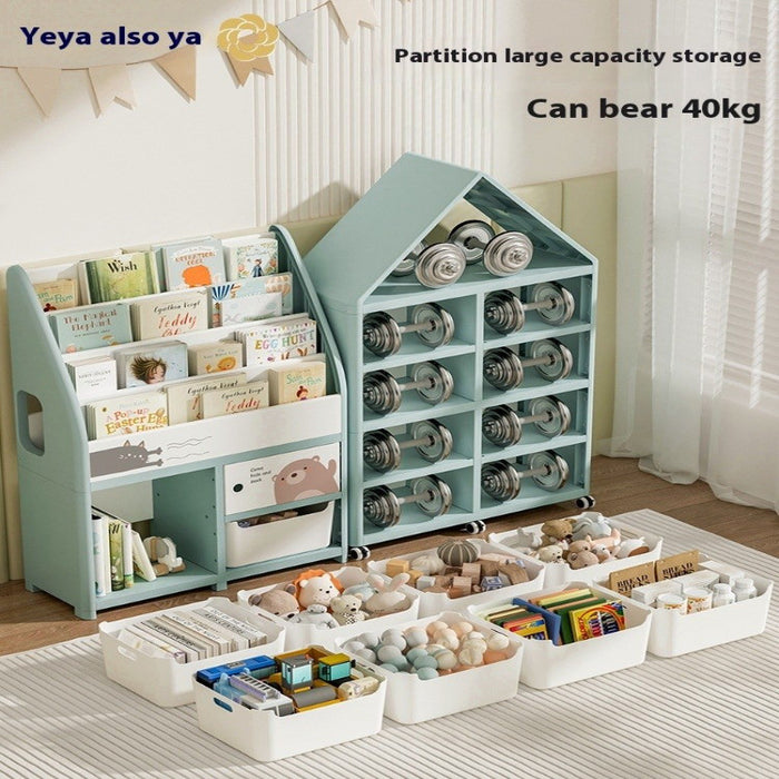[PREORDER 20 DAYS] Kids Toy Storage Cabinet & Bookshelf | 2-in-1 Organizer | Holds 200 Books | Bins Double as Stool | Playroom Storage