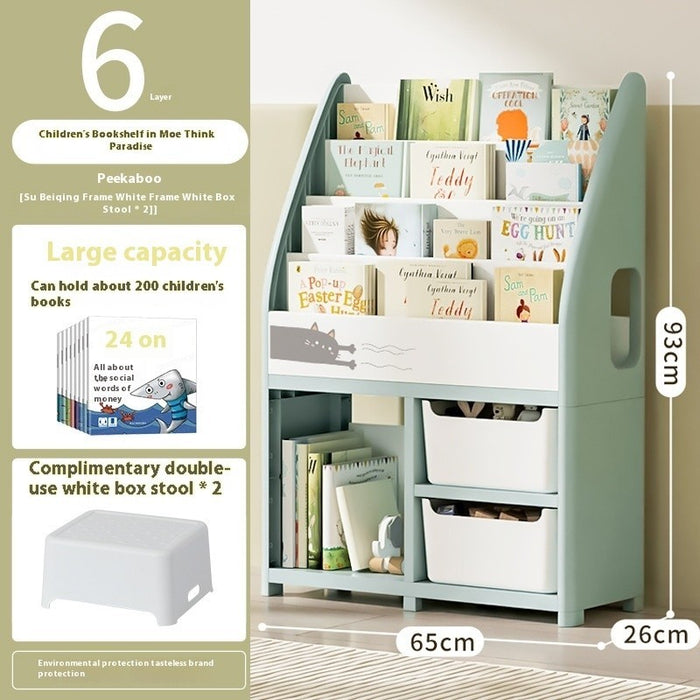 [PREORDER 20 DAYS] Kids Toy Storage Cabinet & Bookshelf | 2-in-1 Organizer | Holds 200 Books | Bins Double as Stool | Playroom Storage