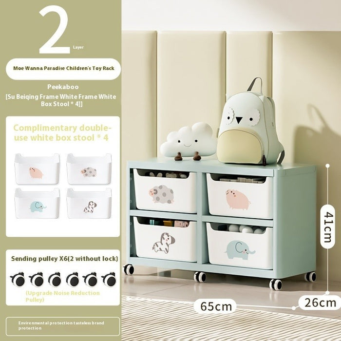 [PREORDER 20 DAYS] Kids Toy Storage Cabinet & Bookshelf | 2-in-1 Organizer | Holds 200 Books | Bins Double as Stool | Playroom Storage