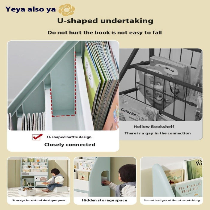 [PREORDER 20 DAYS] Kids Toy Storage Cabinet & Bookshelf | 2-in-1 Organizer | Holds 200 Books | Bins Double as Stool | Playroom Storage