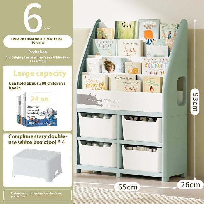 [PREORDER 20 DAYS] Kids Toy Storage Cabinet & Bookshelf | 2-in-1 Organizer | Holds 200 Books | Bins Double as Stool | Playroom Storage