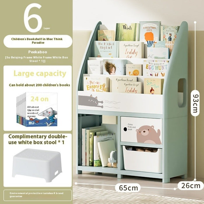 [PREORDER 20 DAYS] Kids Toy Storage Cabinet & Bookshelf | 2-in-1 Organizer | Holds 200 Books | Bins Double as Stool | Playroom Storage