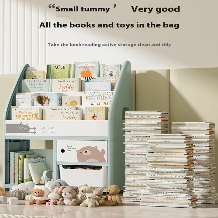 [PREORDER 20 DAYS] Kids Toy Storage Cabinet & Bookshelf | 2-in-1 Organizer | Holds 200 Books | Bins Double as Stool | Playroom Storage