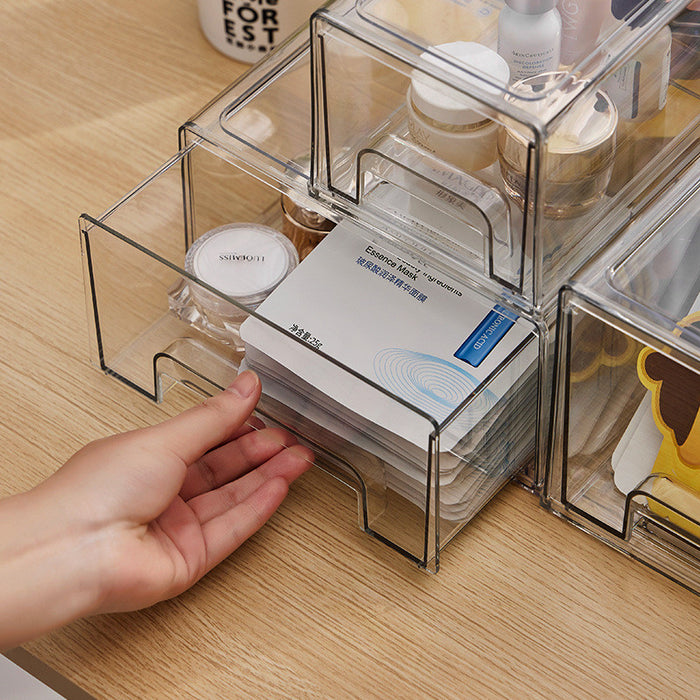 Stackable Transparent Acrylic Organizer with Drawer | Fridge Storage / Facial Mask / Makeup Organizer