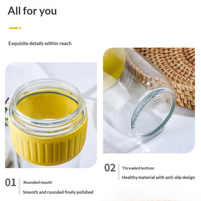 [Buy 6 Get 10% Off] 300ml Aesthetic Glass Coffee Cup with Straw & Silicone Sleeve