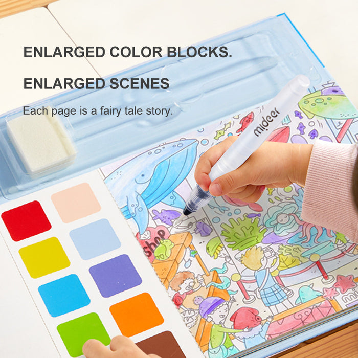 Mideer 4-in-1 Watercolor Painting Book Set Portable Travel Art Kit with Brush Kids Coloring Storybook