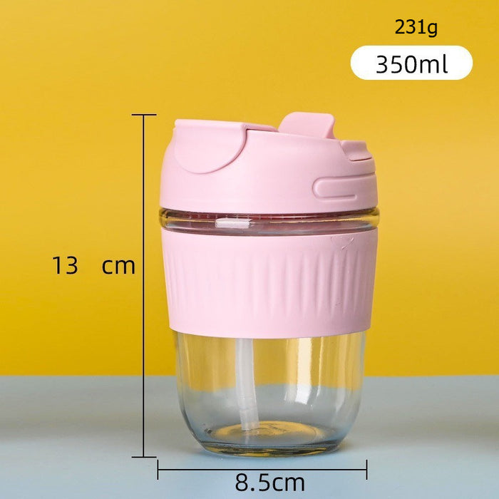 [Buy 6 Get 10% Off] Portable Glass Cup with Dual Lid | Direct Drink & Straw Design | Leakproof & Heat-Resistant Reusable Cup