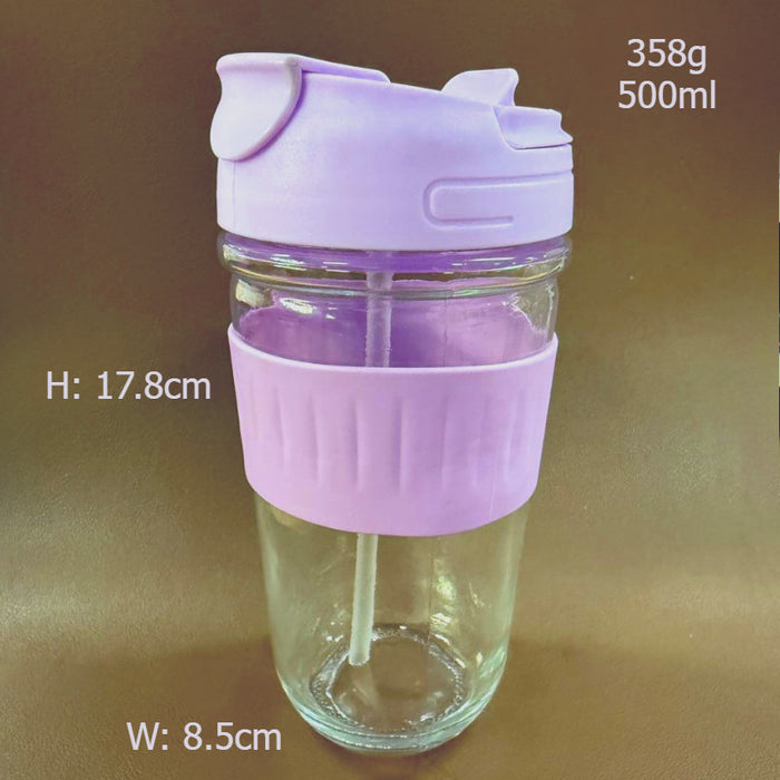[Buy 6 Get 10% Off] Portable Glass Cup with Dual Lid | Direct Drink & Straw Design | Leakproof & Heat-Resistant Reusable Cup