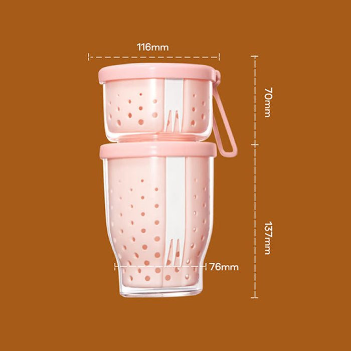 Portable Double-Layer Fruit Cup with Strainer & Fork