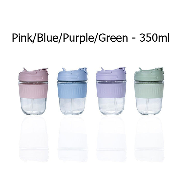 [Buy 6 Get 10% Off] Portable Glass Cup with Dual Lid | Direct Drink & Straw Design | Leakproof & Heat-Resistant Reusable Cup
