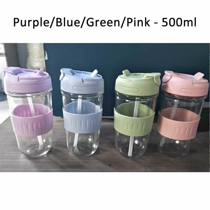 [Buy 6 Get 10% Off] Portable Glass Cup with Dual Lid | Direct Drink & Straw Design | Leakproof & Heat-Resistant Reusable Cup