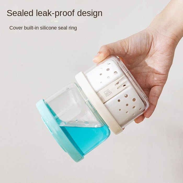 Portable Double-Layer Fruit Cup with Strainer & Fork