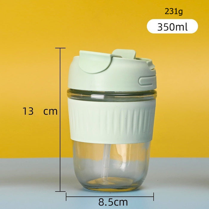 [Buy 6 Get 10% Off] Portable Glass Cup with Dual Lid | Direct Drink & Straw Design | Leakproof & Heat-Resistant Reusable Cup