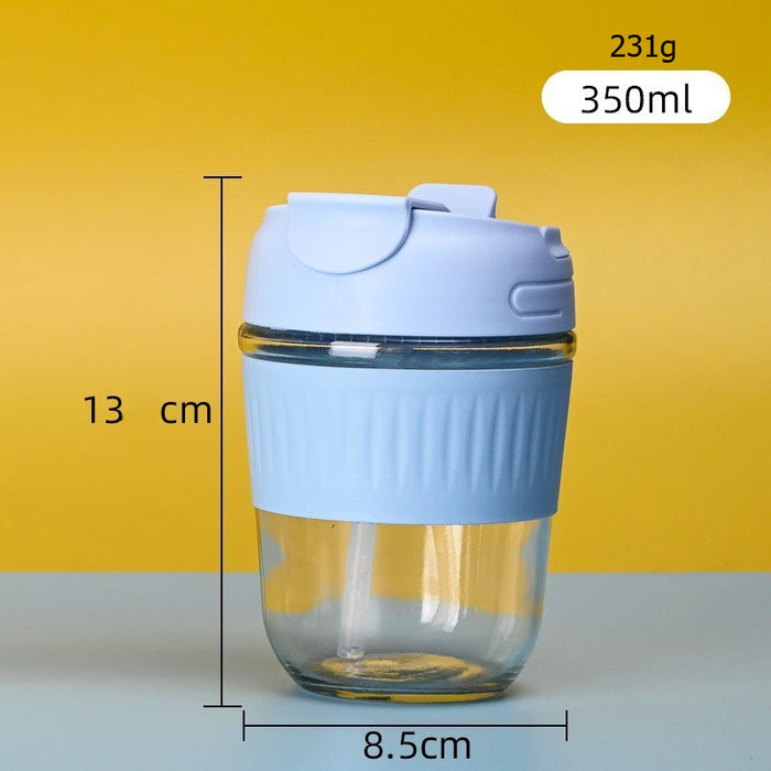 [Buy 6 Get 10% Off] Portable Glass Cup with Dual Lid | Direct Drink & Straw Design | Leakproof & Heat-Resistant Reusable Cup
