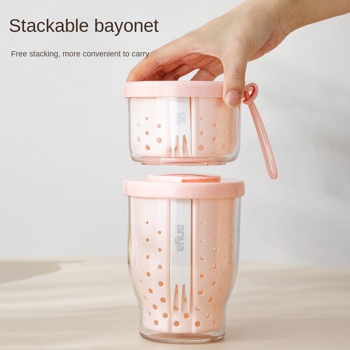 Portable Double-Layer Fruit Cup with Strainer & Fork