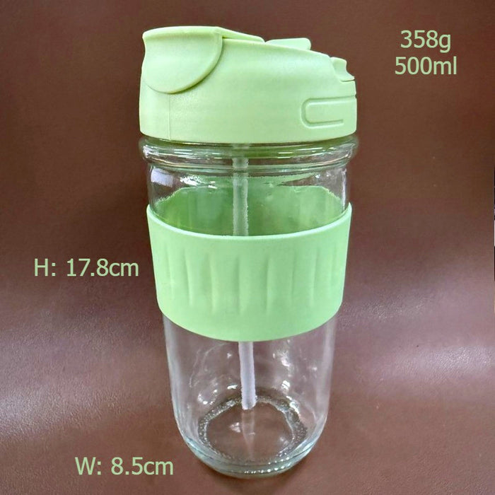 [Buy 6 Get 10% Off] Portable Glass Cup with Dual Lid | Direct Drink & Straw Design | Leakproof & Heat-Resistant Reusable Cup