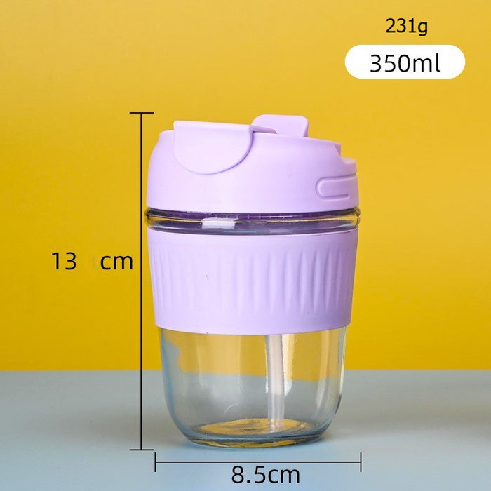 [Buy 6 Get 10% Off] Portable Glass Cup with Dual Lid | Direct Drink & Straw Design | Leakproof & Heat-Resistant Reusable Cup