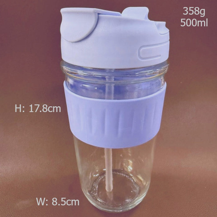 [Buy 6 Get 10% Off] Portable Glass Cup with Dual Lid | Direct Drink & Straw Design | Leakproof & Heat-Resistant Reusable Cup