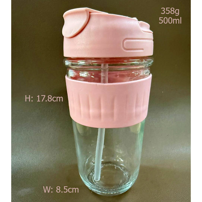 [Buy 6 Get 10% Off] Portable Glass Cup with Dual Lid | Direct Drink & Straw Design | Leakproof & Heat-Resistant Reusable Cup