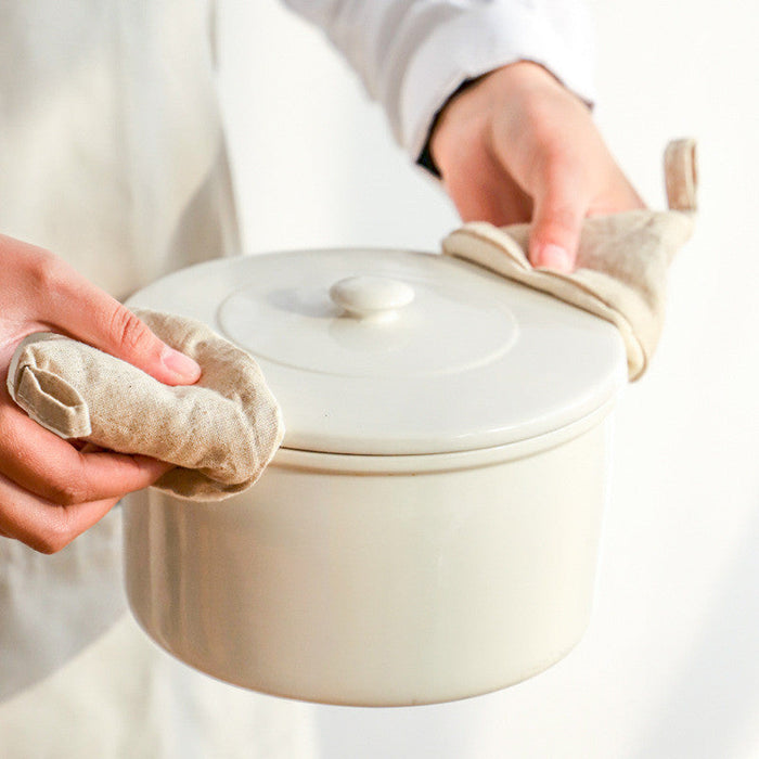 Natural Cotton Linen Kitchen Glove Mitt + Pot Mitten Holder