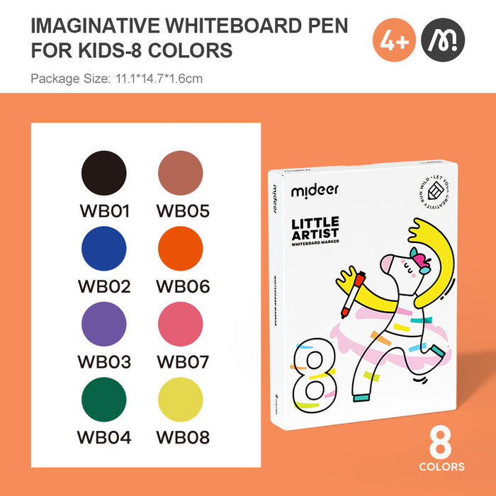 Mideer Little Artist Imaginative Whiteboard Markers (8 Colors) - Easy Clean & Water Float Fun!