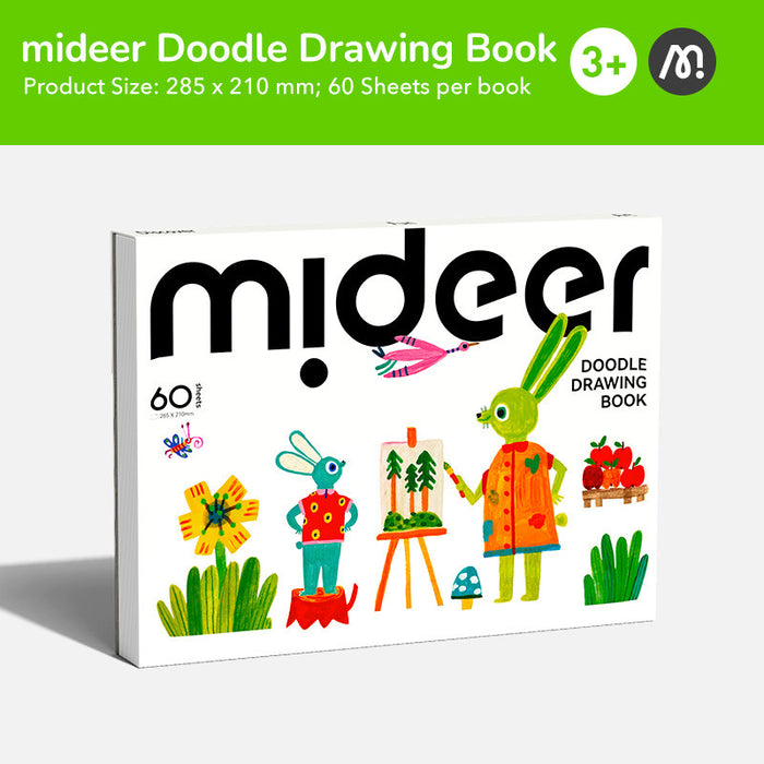 [Buy 4 for 8% off] Mideer Doodle Drawing Book – 60 Sheets | Thick Paper for All Art Materials | Tear-Off Pages | Kids 3+