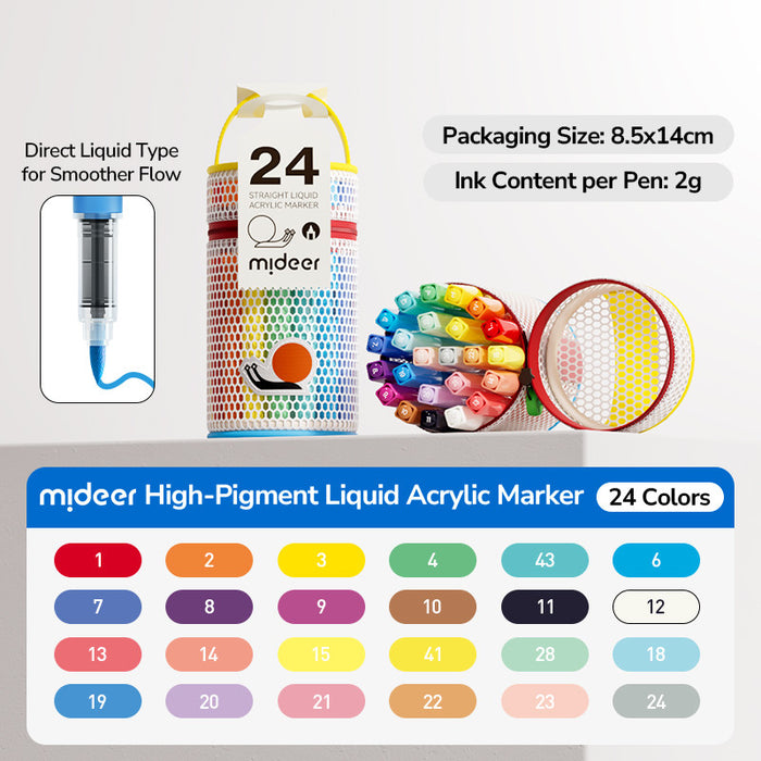 Mideer High-Pigment Direct Liquid Acrylic Marker Pen Set (24/36/60/80 Colors)