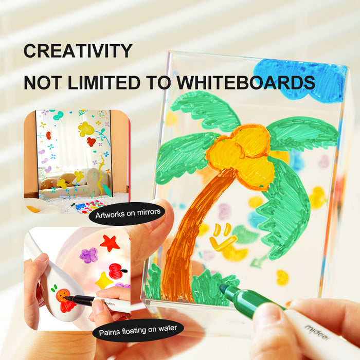 Mideer Little Artist Imaginative Whiteboard Markers (8 Colors) - Easy Clean & Water Float Fun!