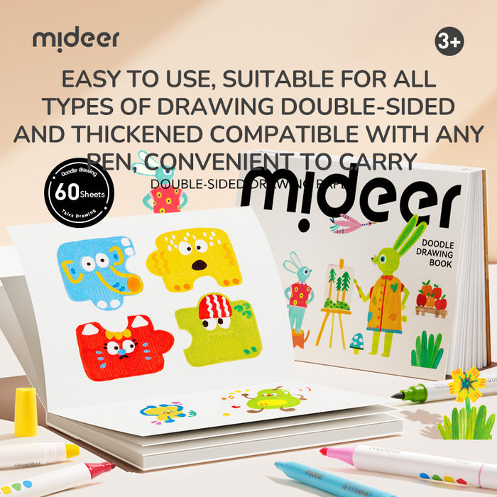 [Buy 4 for 8% off] Mideer Doodle Drawing Book – 60 Sheets | Thick Paper for All Art Materials | Tear-Off Pages | Kids 3+