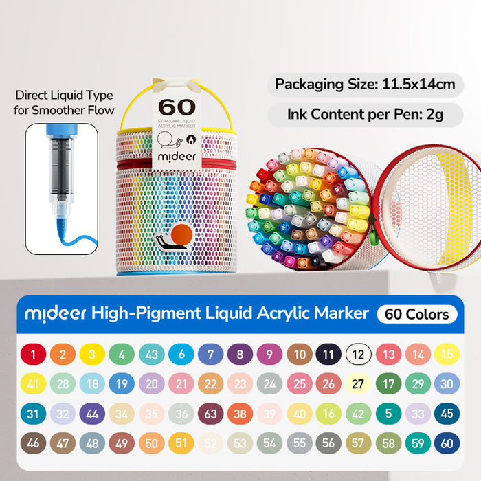 Mideer High-Pigment Direct Liquid Acrylic Marker Pen Set (24/36/60/80 Colors)