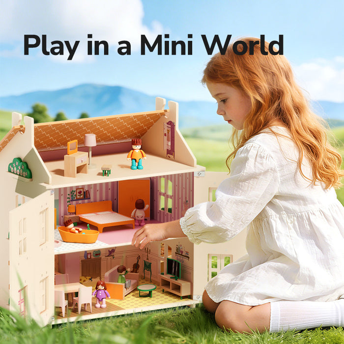 [Buy 4 for 8% off] [Preorder 20 days ] Mideer Wooden Dollhouse – 3-Storey Dream Home with Furniture & Figurines