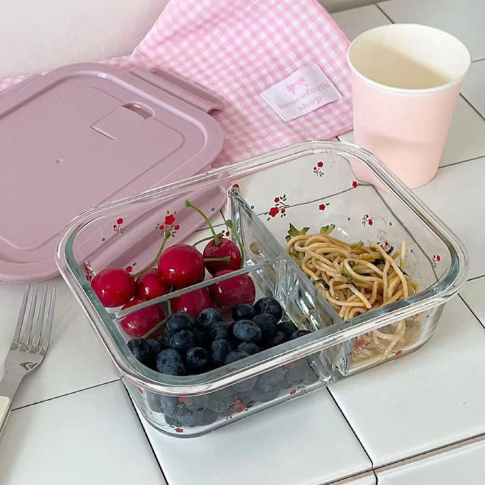 [Buy 6 Get 10% Off] Pretty Pink Glass Container with Flower Design | Microwave Safe Lunch Box