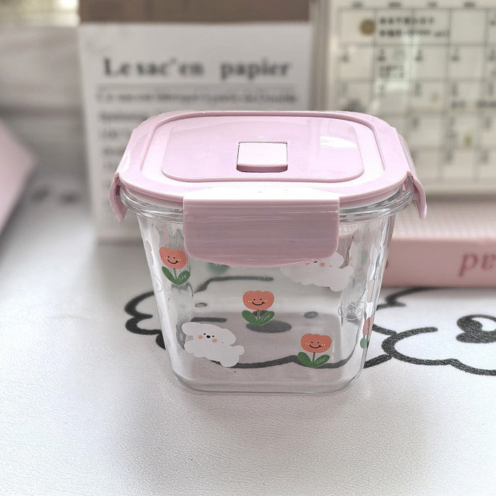 [Buy 6 Get 10% Off] Pretty Pink Glass Container with Flower Design | Microwave Safe Lunch Box