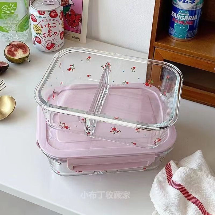 [Buy 6 Get 10% Off] Pretty Pink Glass Container with Flower Design | Microwave Safe Lunch Box