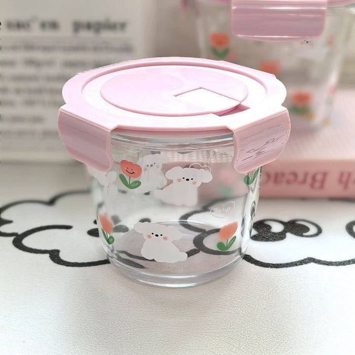 [Buy 6 Get 10% Off] Pretty Pink Glass Container with Flower Design | Microwave Safe Lunch Box