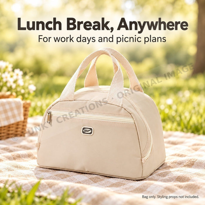 Insulated Waterproof Lunch Bag with Handle Cream Color Cooler Bag 30 x 25 x 18.5cm