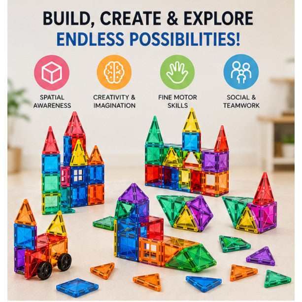 Mideer Mini Magnetic Tiles 66PCS | Magnetic Building Blocks Construction Set 3+