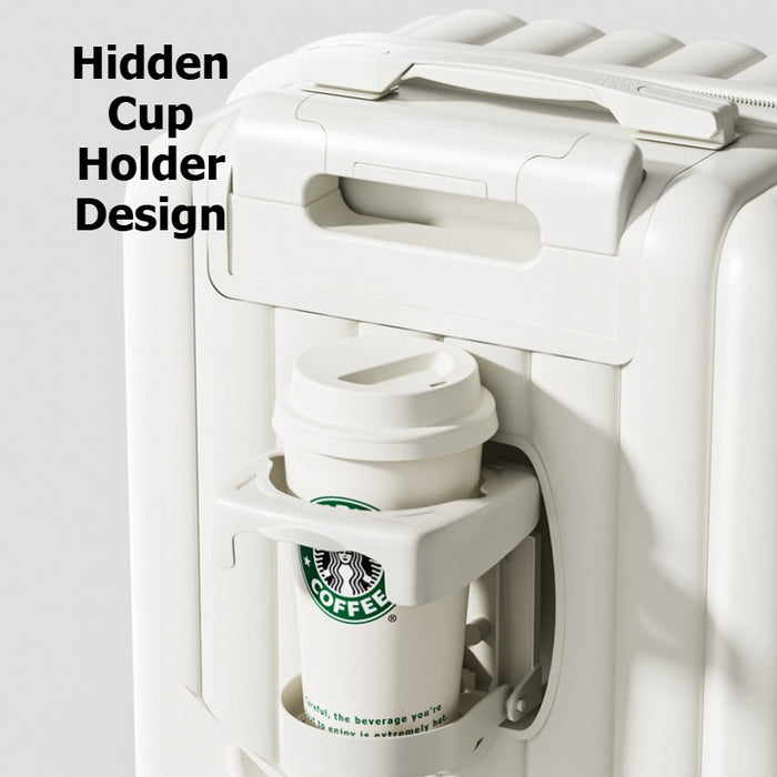 Multifunctional Travel Luggage | Hidden Cup Holder | 360° Spinner Wheels | TSA Lock | 20 Inch