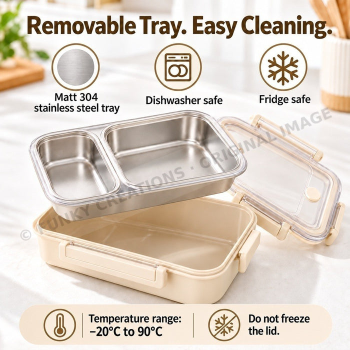 304 Stainless Steel Lunch Box With Compartments Microwave Dishwasher Fridge Food Grade BPA Free – FUNKY.sg