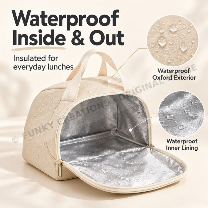 Insulated Waterproof Lunch Bag with Handle Cream Color Cooler Bag 30 x 25 x 18.5cm
