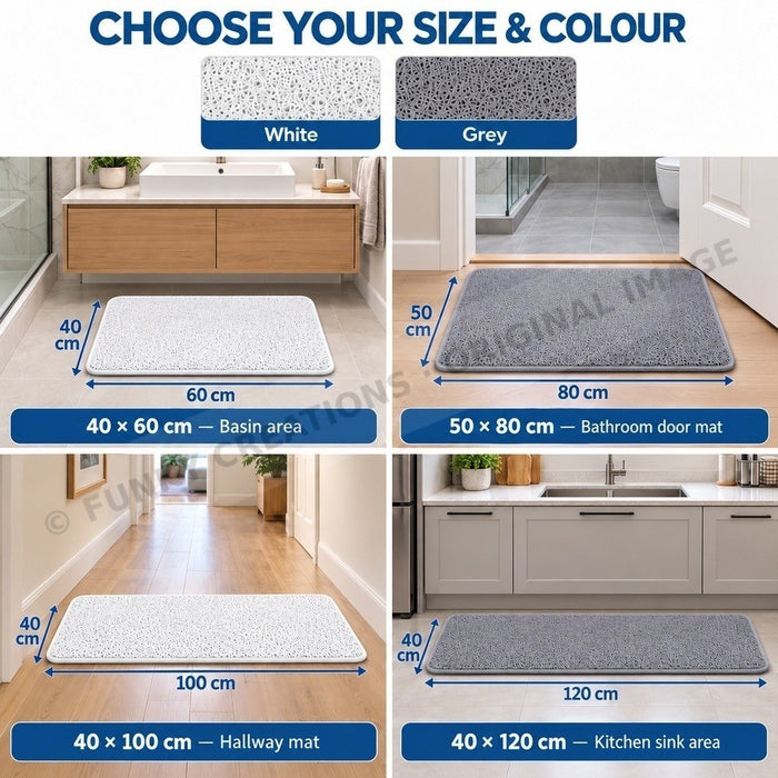 Anti Slip Floor Mat Rug For Shower Bathroom And Kitchen 4 Sizes White Or Grey – FUNKY.sg
